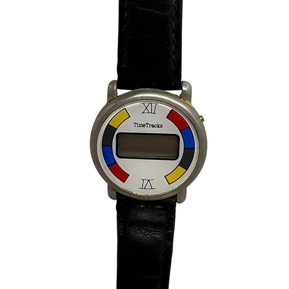 TimeTracks Retro Digital Watch – Untested, Colorful Dial with Leather Strap - Picture 4 of 7